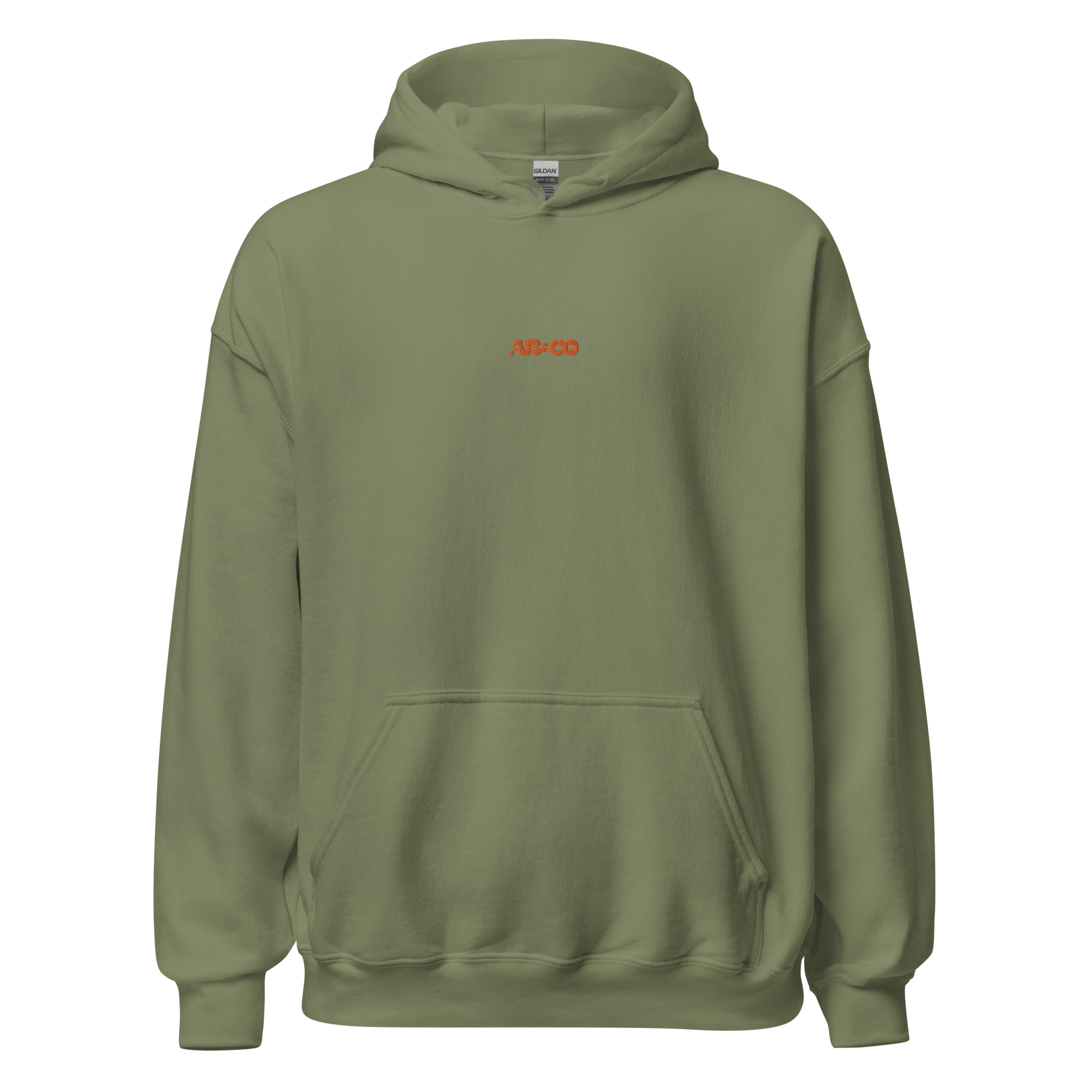embroidered hoodie in green with chest logo and kangaroo pocket