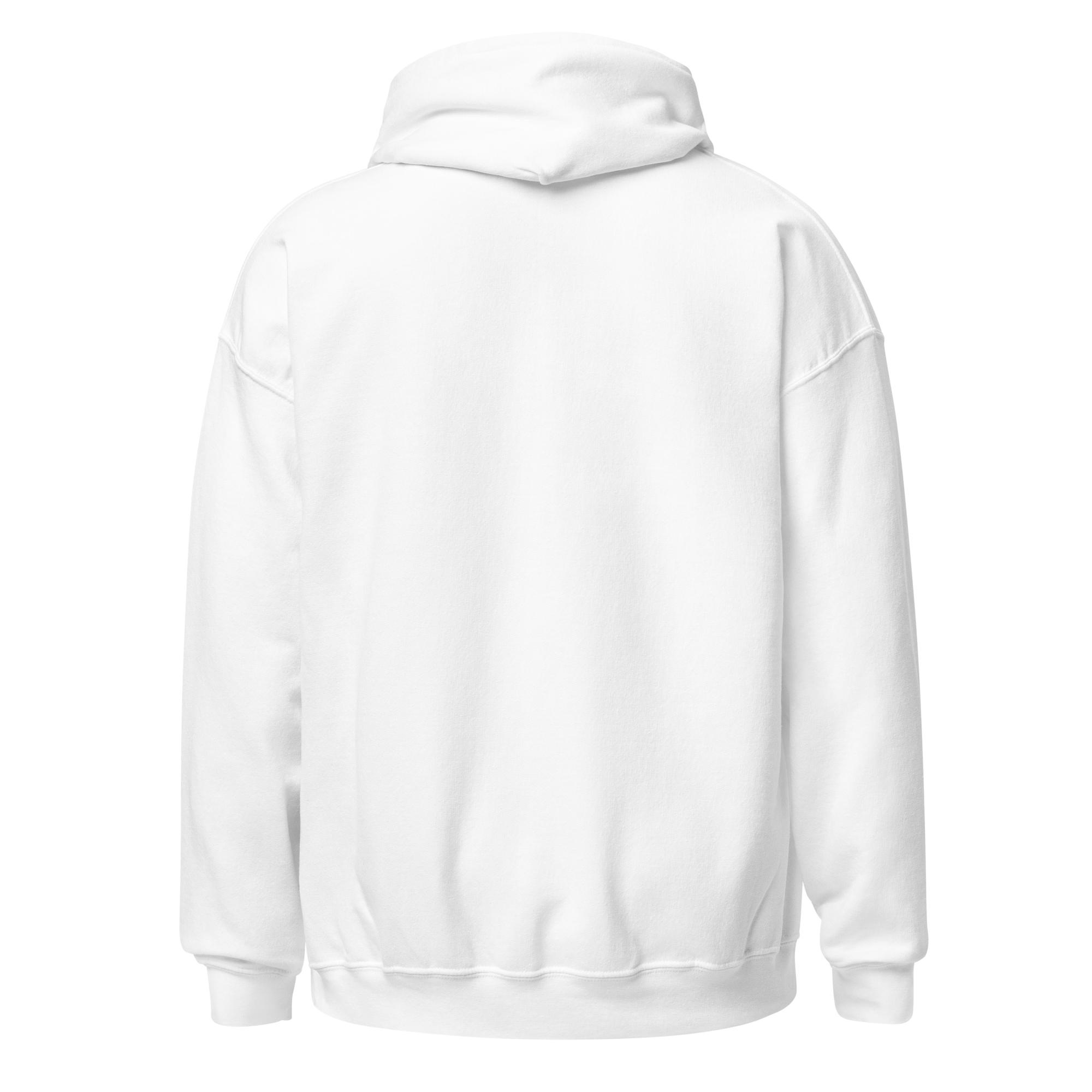 embroidered hoodie in white with chest logo and kangaroo pocket