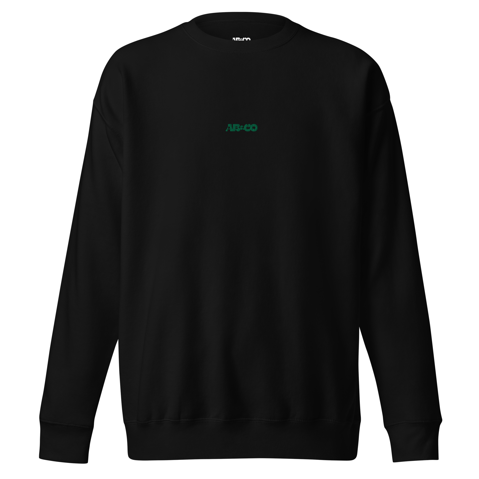 Black premium sweatshirt with embroidered logo, soft brushed interior, and relaxed streetwear fit.