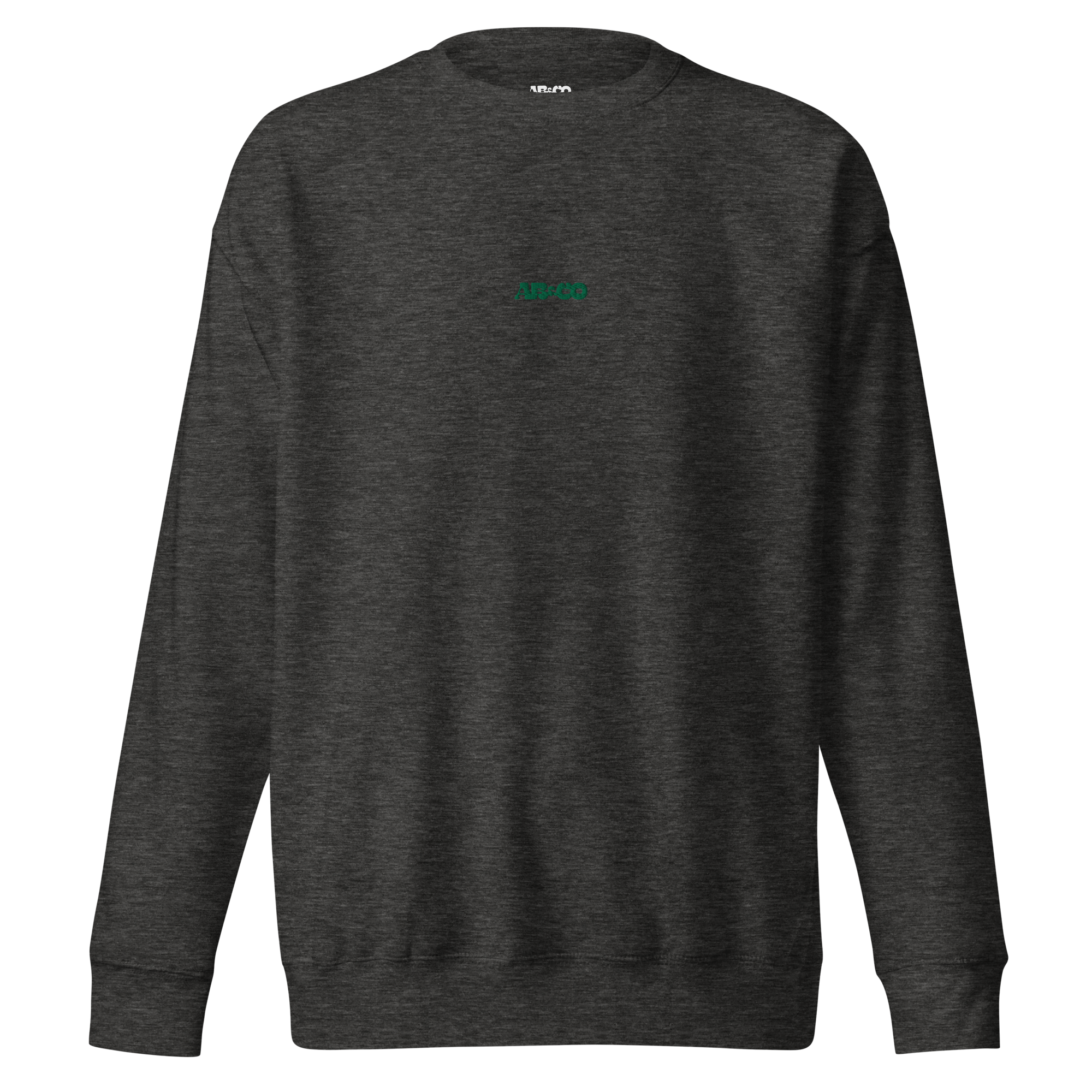 charcoal premium sweatshirt with embroidered logo, soft brushed interior, and relaxed streetwear fit.