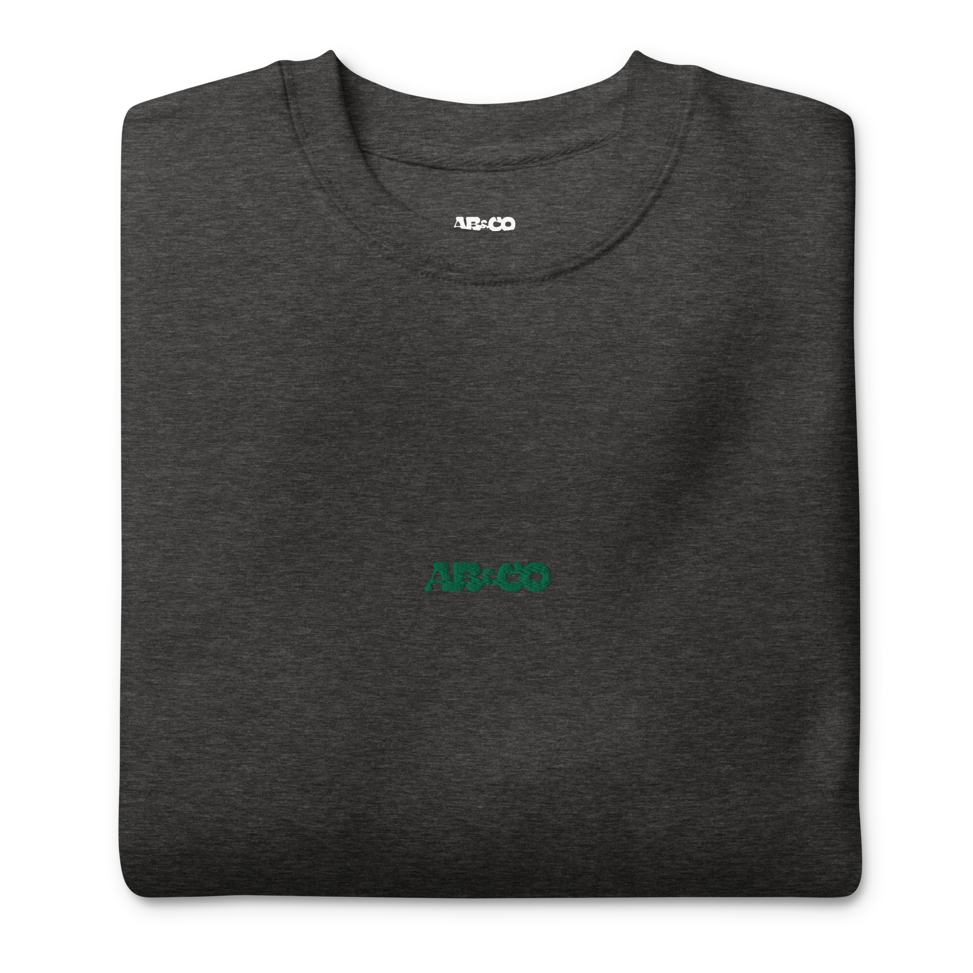 charcoal premium sweatshirt with embroidered logo, soft brushed interior, and relaxed streetwear fit.