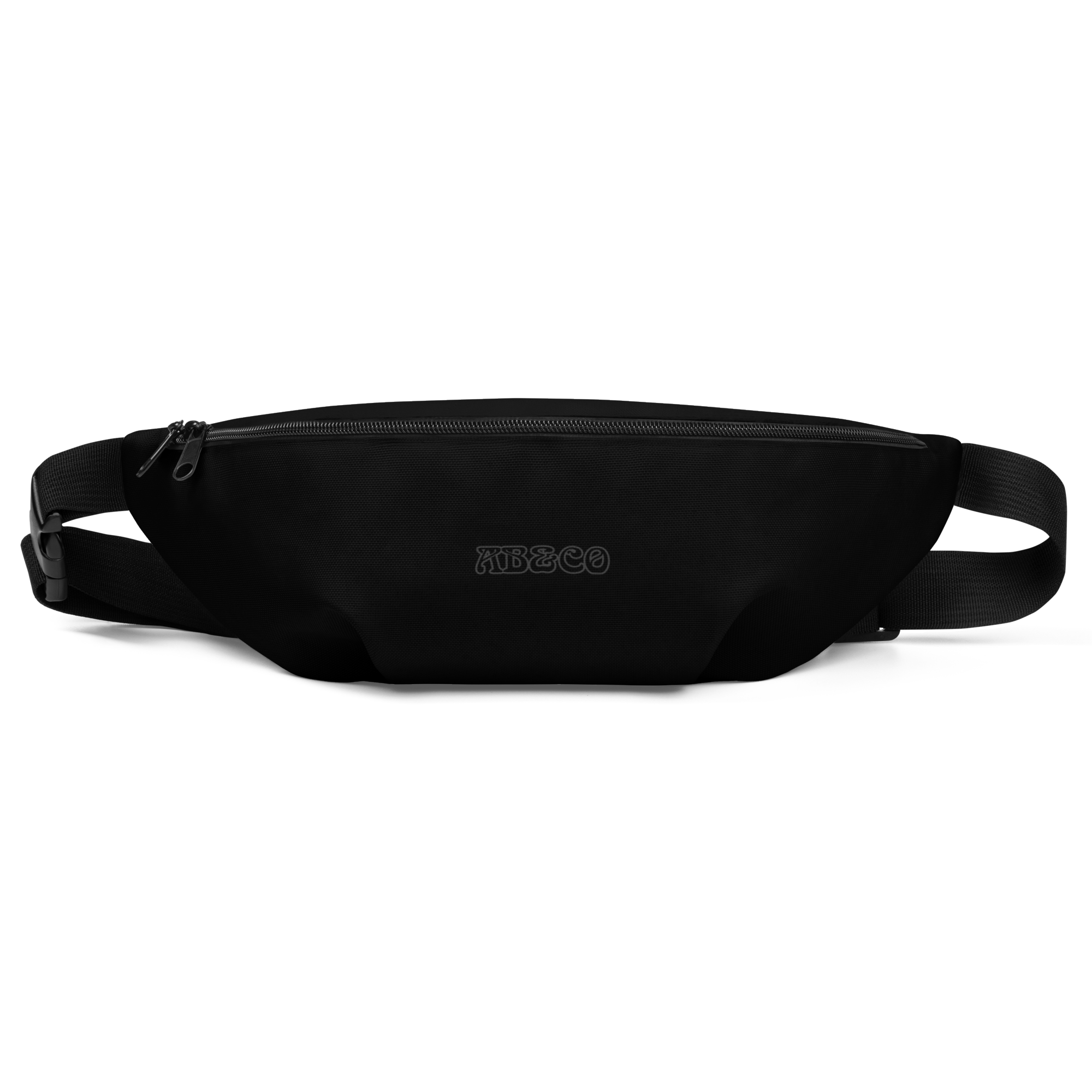 black on black fanny pack with adjustable strap and dual zipper