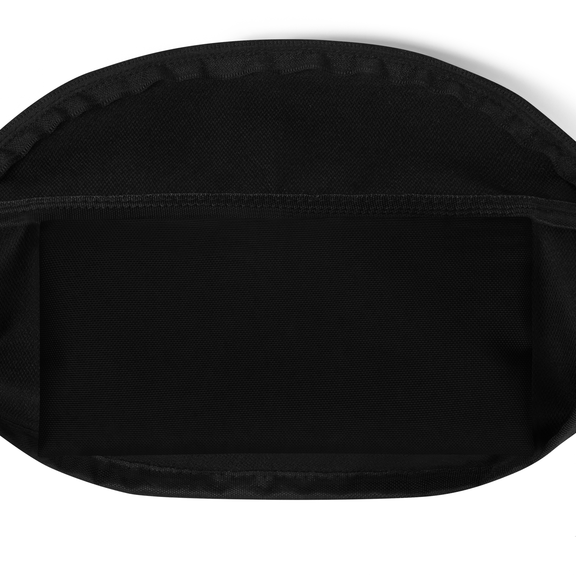 black on black fanny pack with adjustable strap and dual zipper