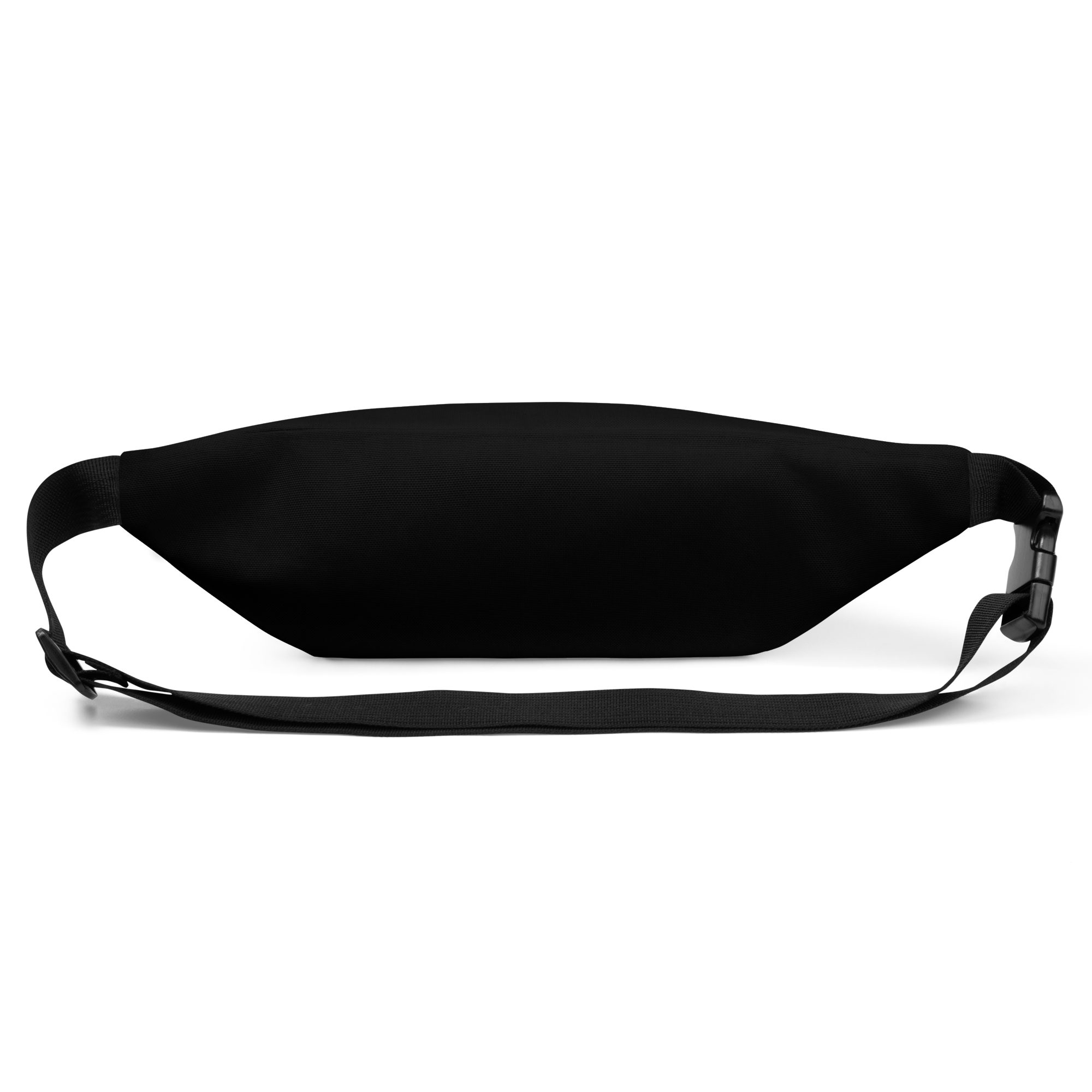 black on black fanny pack with adjustable strap and dual zipper