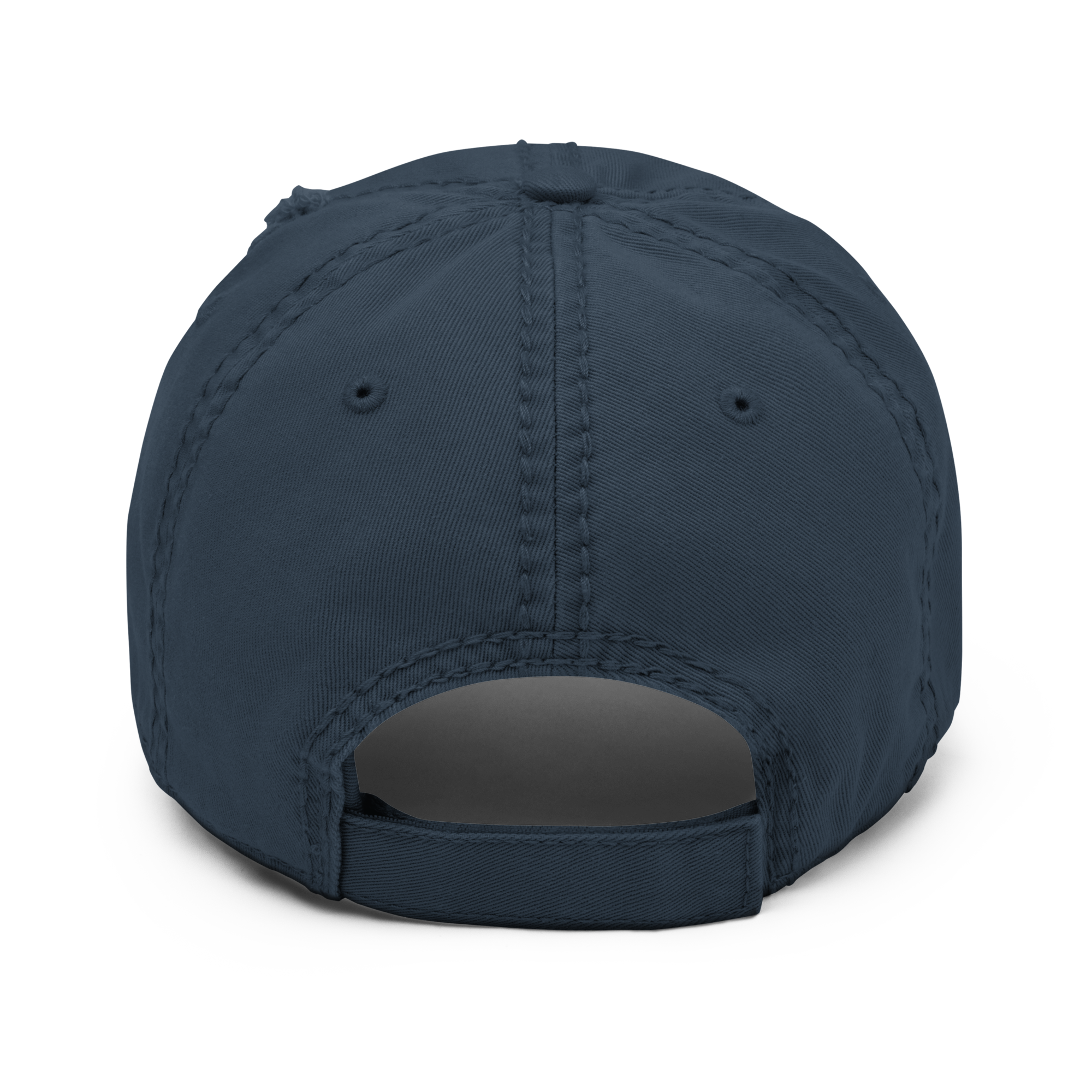 Embroidered distressed dad hat in vintage black with adjustable strap