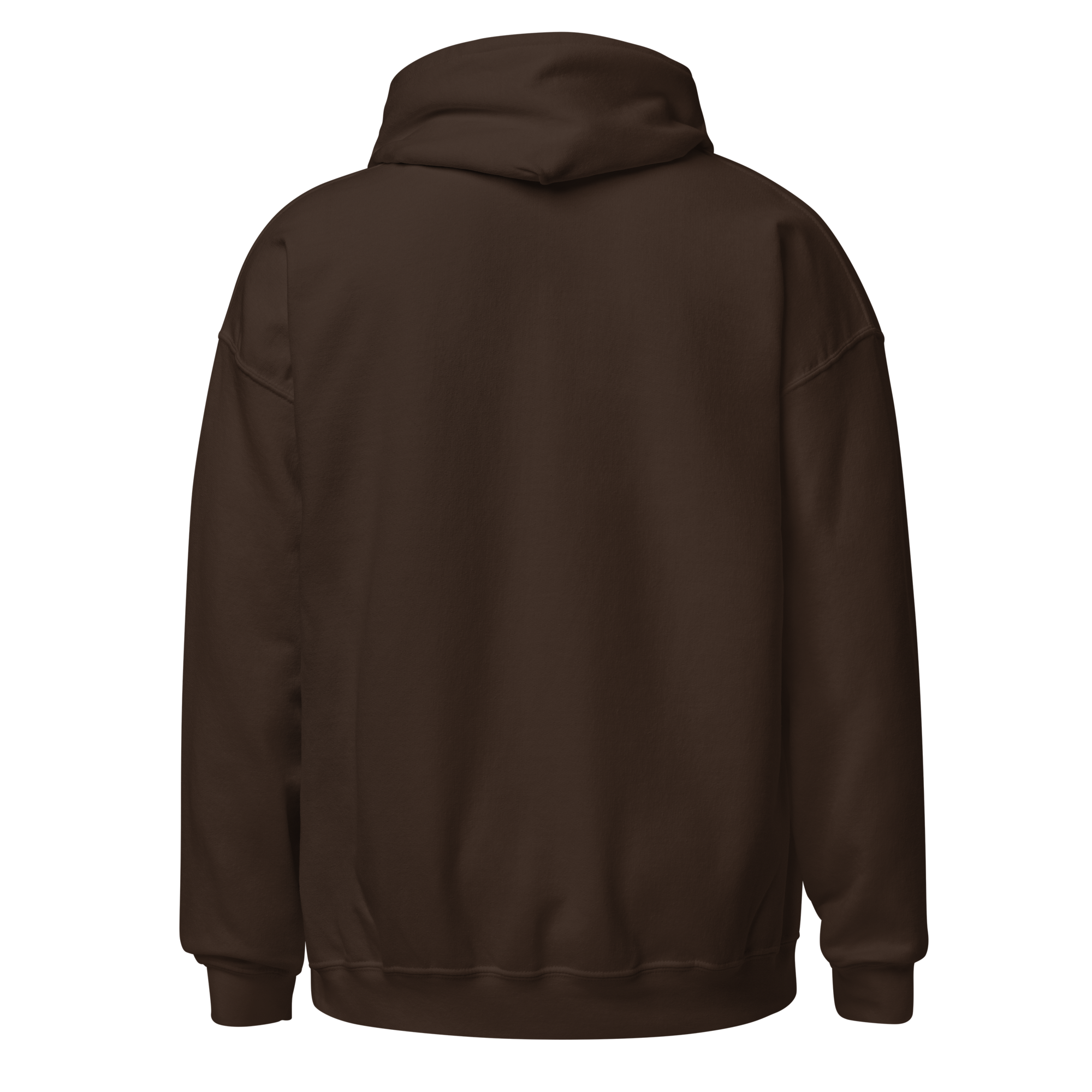 embroidered hoodie in dark chocolate with chest logo and kangaroo pocket